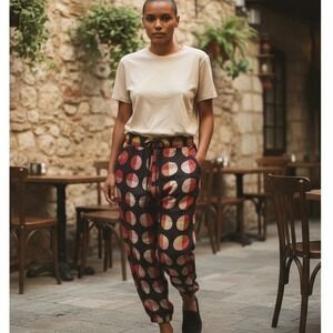 BTFL Studio Los Angeles Linen Brown Multi Color Polka Dot Pants Womens S Artisan